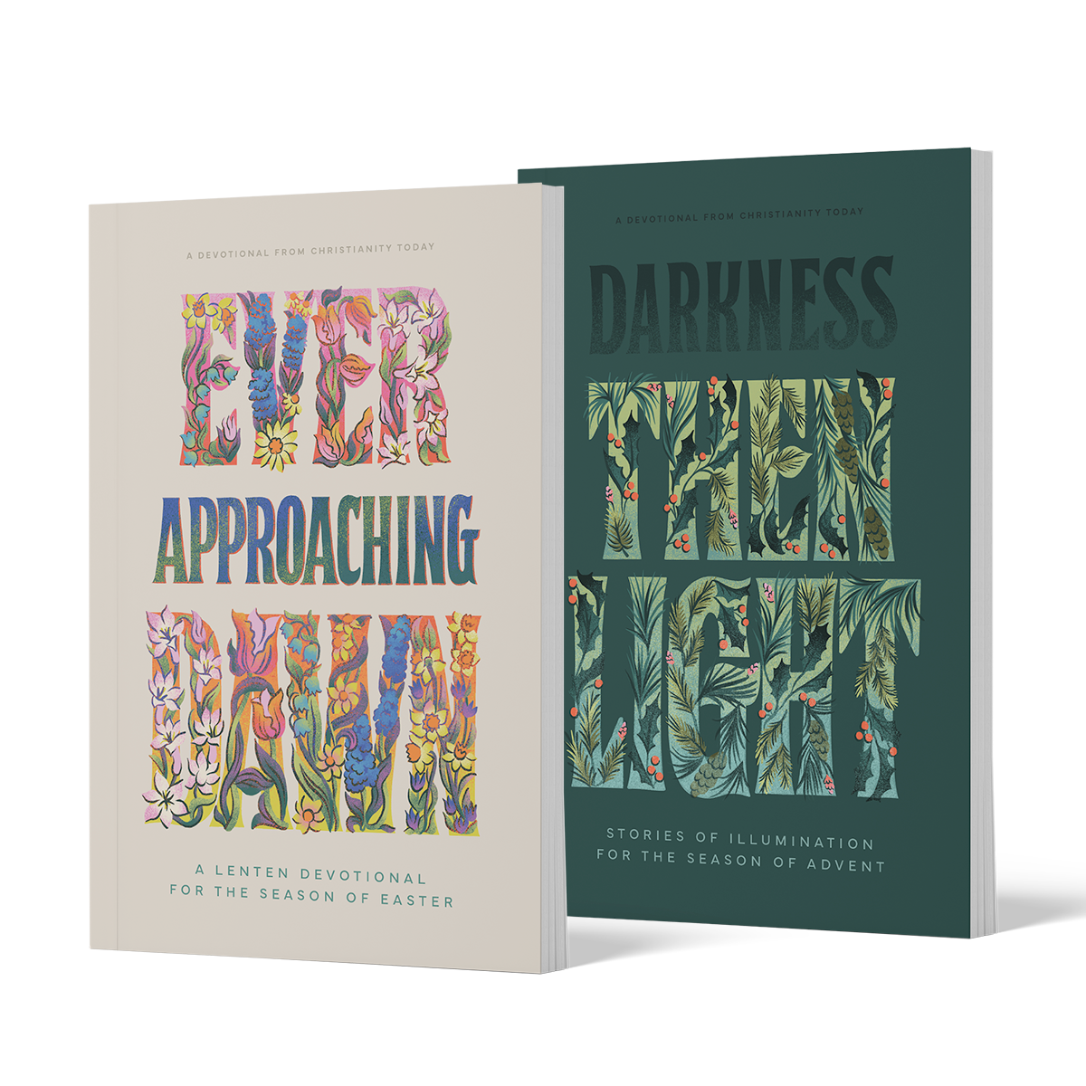 Two books titled 'Ever Approaching Dawn' and 'Darkness Then Light' on a white background
